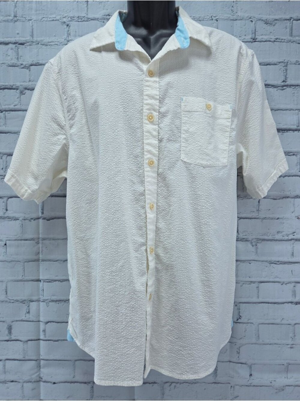 Tommy Bahama Mens White Textured Short Sleeve Shirt Large